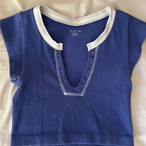 Urban Outfitters Blue Ribbed Tank Top with White Trim